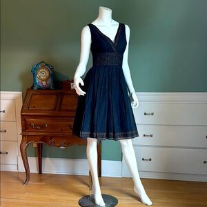 Isaac Mizrahi Blue Pleated Fit and Flare Midi Dress